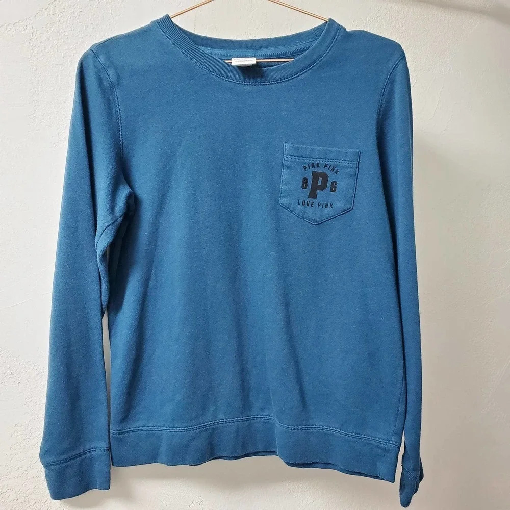 VS PINK | Blue Long Sleeve Pocket Pullover Sweatshirt XS
